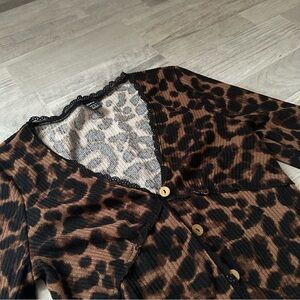 Leopard Print Blouse with Lace Trim